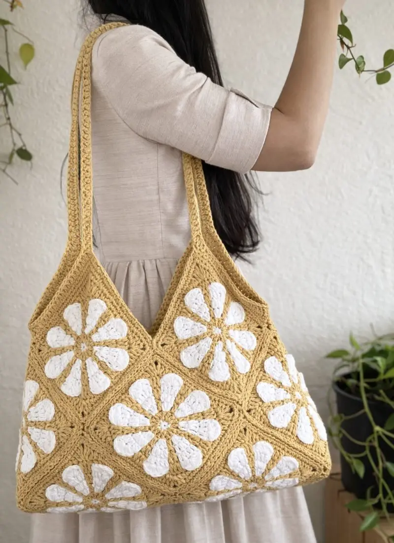Crochet flower square bag